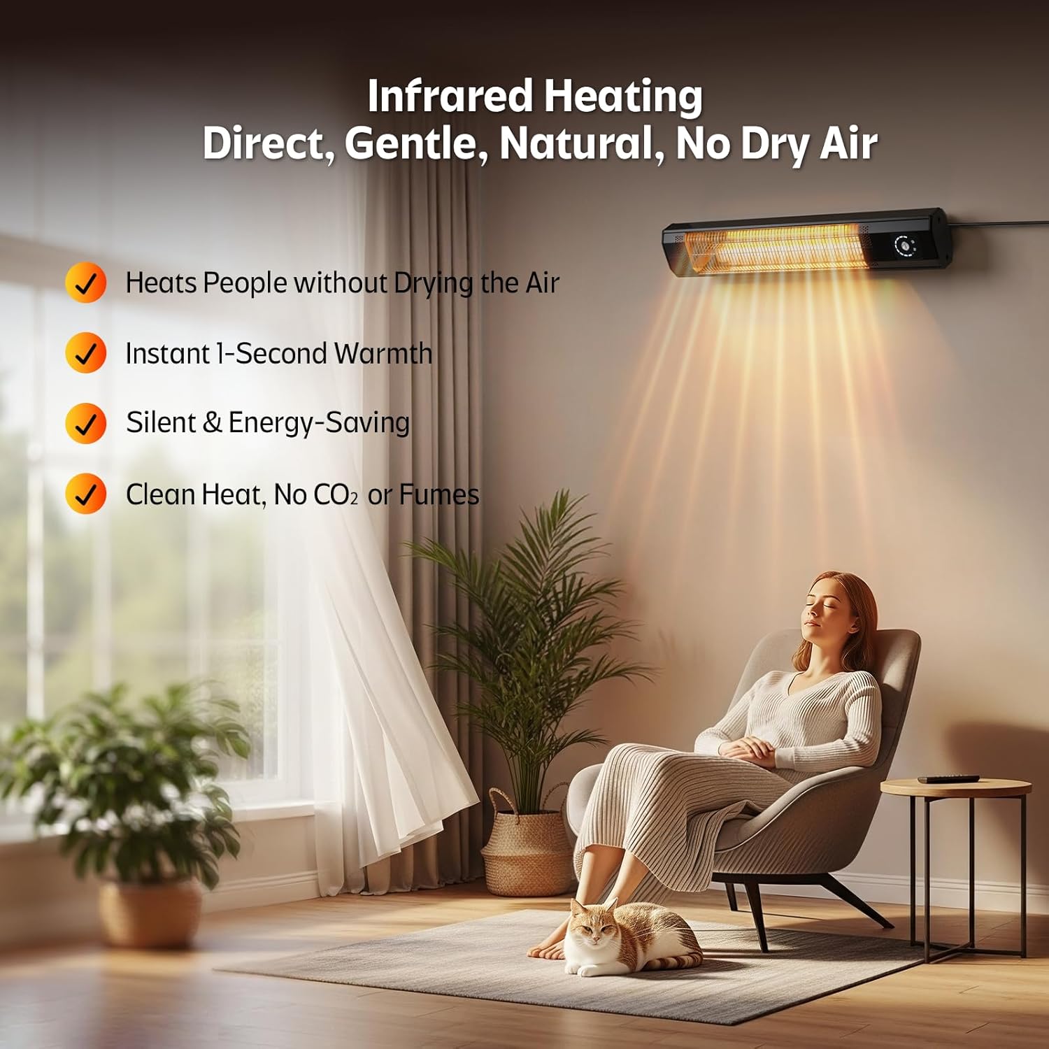 Wall-Mounted Electric Patio Heater, 34 1500W Infrared Heater With Motion Sensor, IPX5 Waterproof, 9 Heat Level & 9H Timer, Indoor & Outdoor Heaters for Patio, Backyard, Garage, and Decks